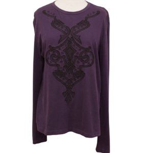 Just Cavalli Embroidered Cotton Purple Tee- Sz. XL